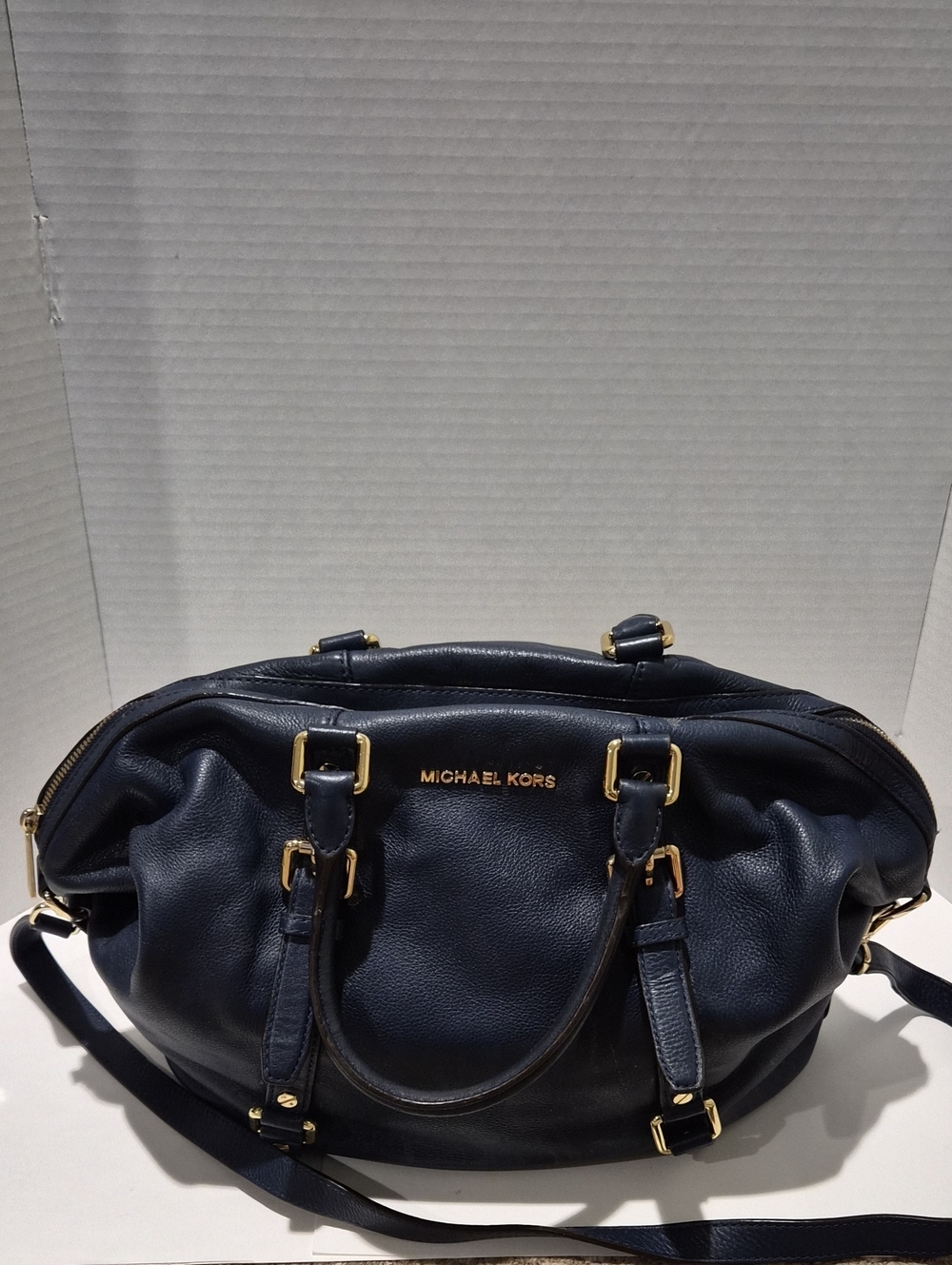 Michael Kors Bedford Legavy Satchel Crossbody Bag In Dark Chambray Blue
